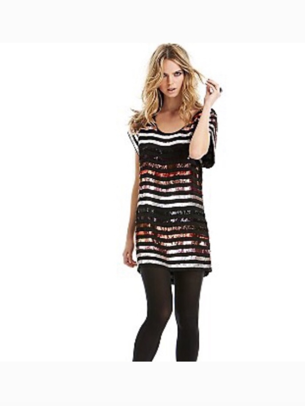 French Connection Black Sequin Stripe T-Shirt Mini Dress Y2K Party Size 2